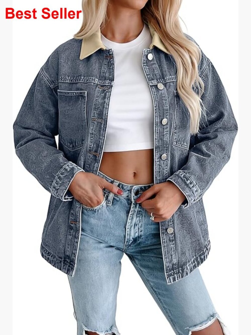 Oversized Denim Shirt Jacket Lightweight Button Down Loose Fit Jean Jacket